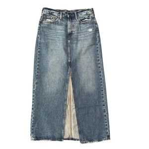 Levi's Maxi Skirt Women's Blue Denim with Front Slit Distressed Size 29 Big E